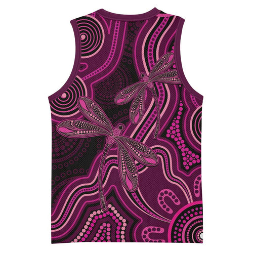 Australia Breast Cancer Awareness Basketball Jersey Pink Dragonflies Aboriginal Art - Aussie Hoodie