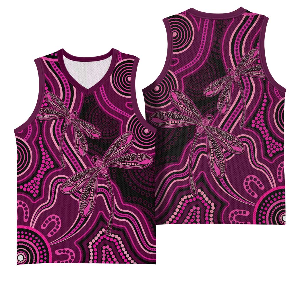 Australia Breast Cancer Awareness Basketball Jersey Pink Dragonflies Aboriginal Art - Aussie Hoodie