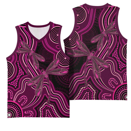 Australia Breast Cancer Awareness Basketball Jersey Pink Dragonflies Aboriginal Art - Aussie Hoodie