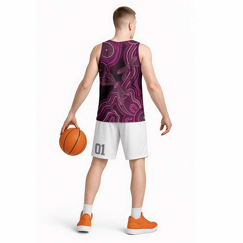 Australia Breast Cancer Awareness Basketball Jersey Pink Dragonflies Aboriginal Art - Aussie Hoodie