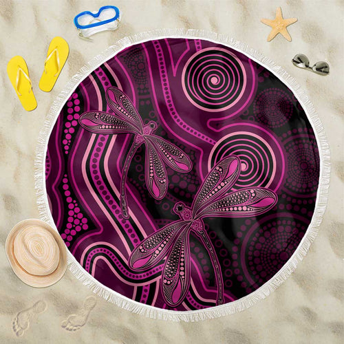 Australia Breast Cancer Awareness Beach Blanket Pink Dragonflies Aboriginal Art - Aussie Hoodie