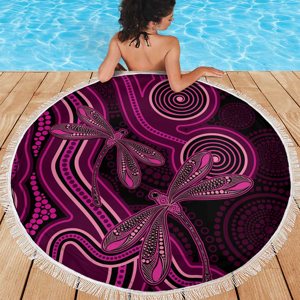 Australia Breast Cancer Awareness Beach Blanket Pink Dragonflies Aboriginal Art - Aussie Hoodie