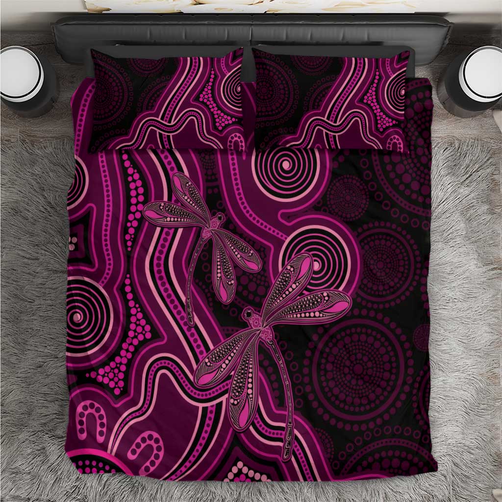 Australia Breast Cancer Awareness Bedding Set Pink Dragonflies Aboriginal Art - Aussie Hoodie