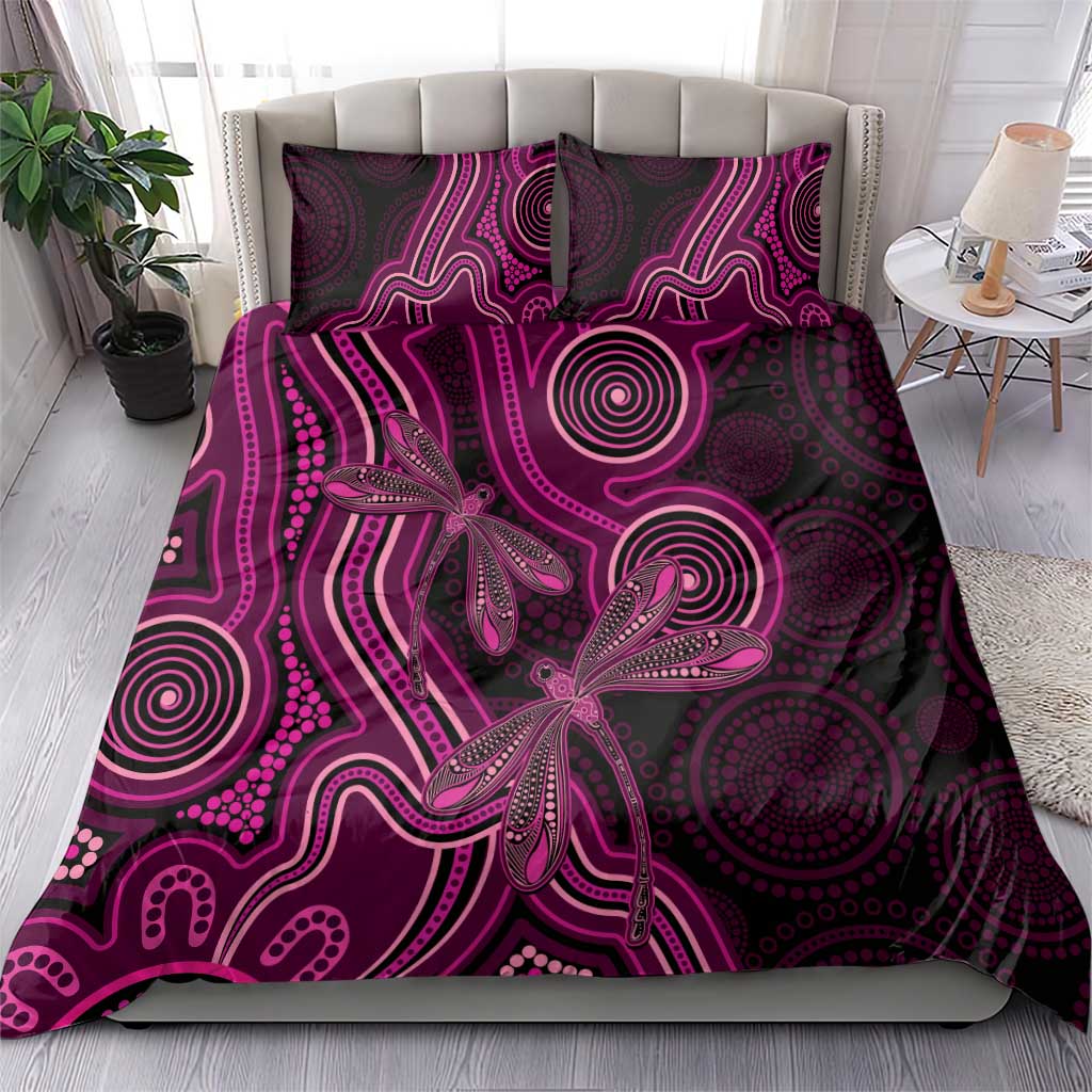 Australia Breast Cancer Awareness Bedding Set Pink Dragonflies Aboriginal Art - Aussie Hoodie