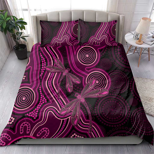 Australia Breast Cancer Awareness Bedding Set Pink Dragonflies Aboriginal Art - Aussie Hoodie