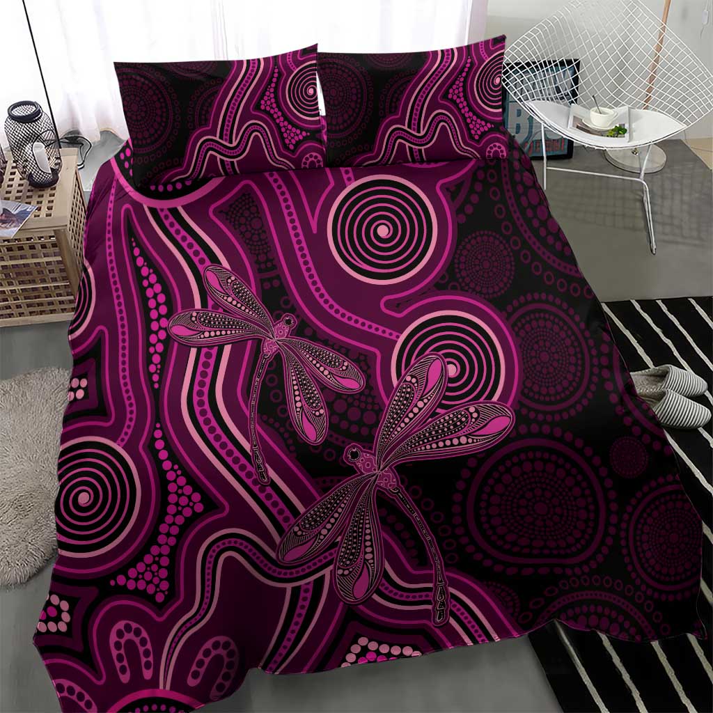 Australia Breast Cancer Awareness Bedding Set Pink Dragonflies Aboriginal Art - Aussie Hoodie