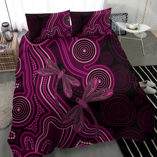 Australia Breast Cancer Awareness Bedding Set Pink Dragonflies Aboriginal Art - Aussie Hoodie