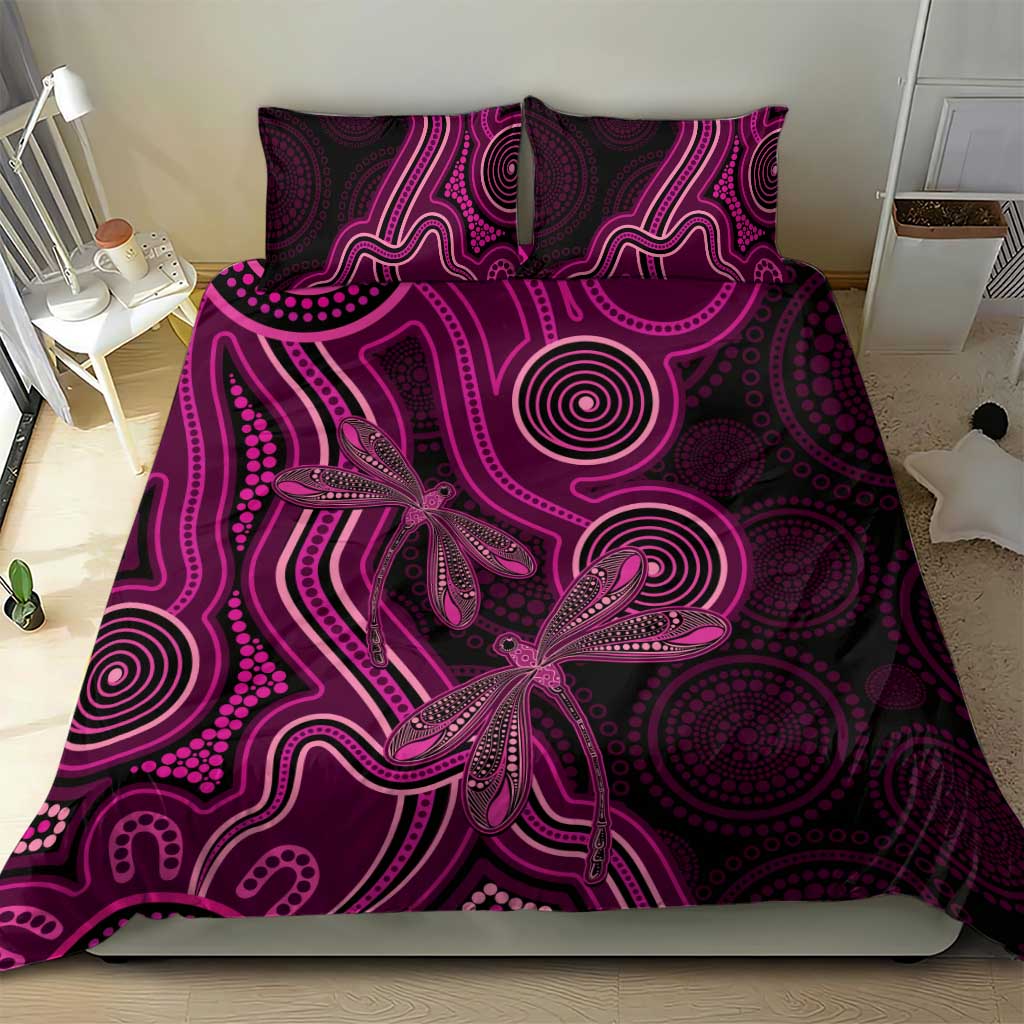 Australia Breast Cancer Awareness Bedding Set Pink Dragonflies Aboriginal Art - Aussie Hoodie