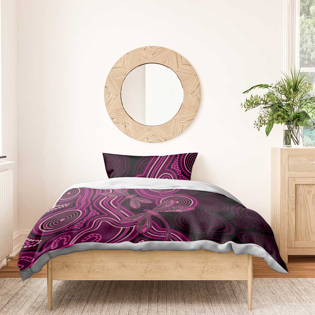 Australia Breast Cancer Awareness Bedding Set Pink Dragonflies Aboriginal Art - Aussie Hoodie