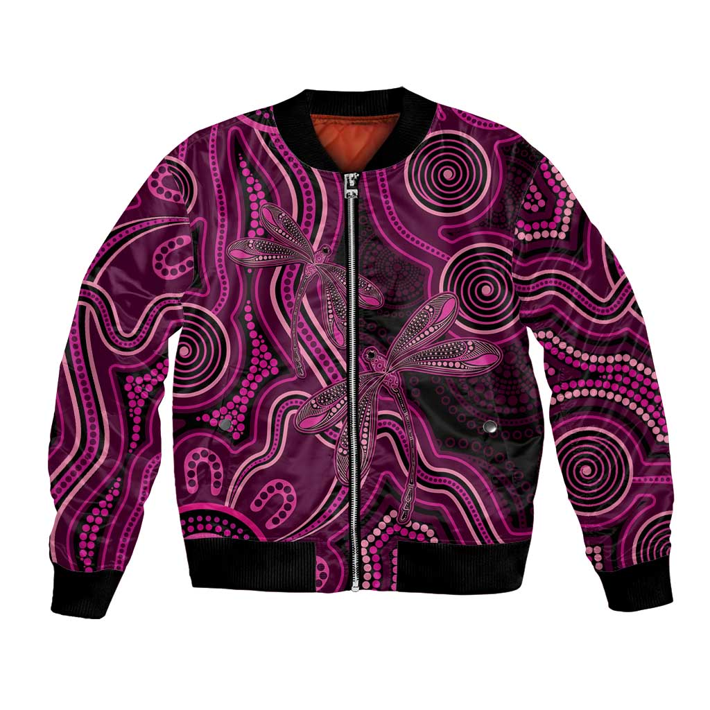 Australia Breast Cancer Awareness Bomber Jacket Pink Dragonflies Aboriginal Art - Aussie Hoodie