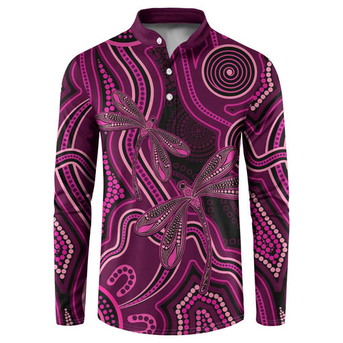 Australia Breast Cancer Awareness Button Sweatshirt Pink Dragonflies Aboriginal Art - Aussie Hoodie
