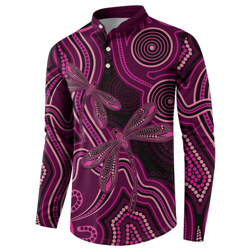 Australia Breast Cancer Awareness Button Sweatshirt Pink Dragonflies Aboriginal Art - Aussie Hoodie