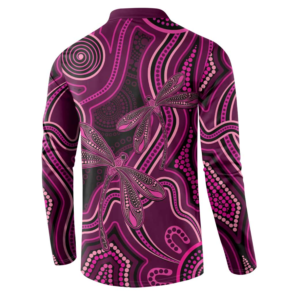 Australia Breast Cancer Awareness Button Sweatshirt Pink Dragonflies Aboriginal Art - Aussie Hoodie