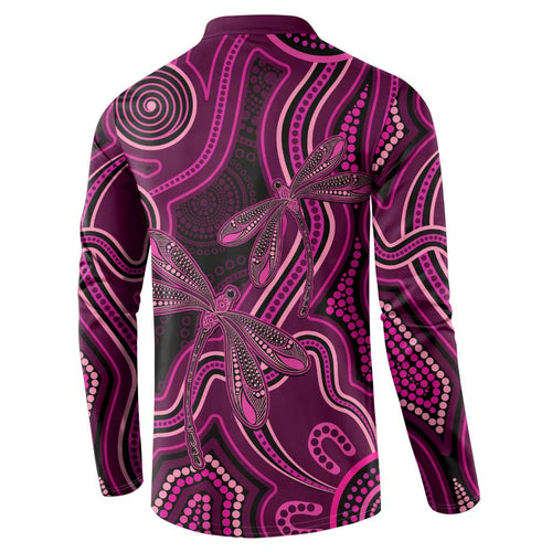 Australia Breast Cancer Awareness Button Sweatshirt Pink Dragonflies Aboriginal Art - Aussie Hoodie