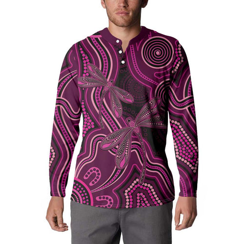 Australia Breast Cancer Awareness Button Sweatshirt Pink Dragonflies Aboriginal Art - Aussie Hoodie