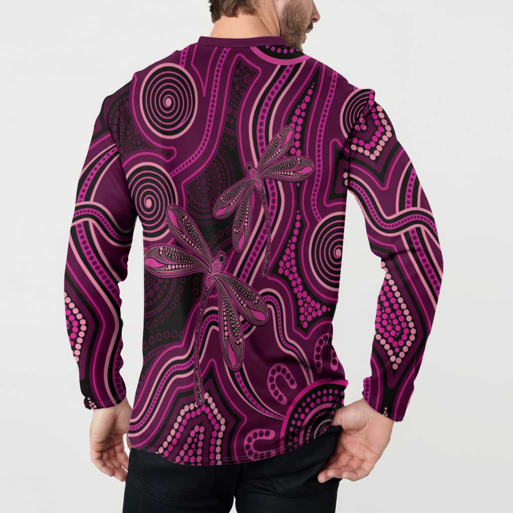 Australia Breast Cancer Awareness Button Sweatshirt Pink Dragonflies Aboriginal Art - Aussie Hoodie