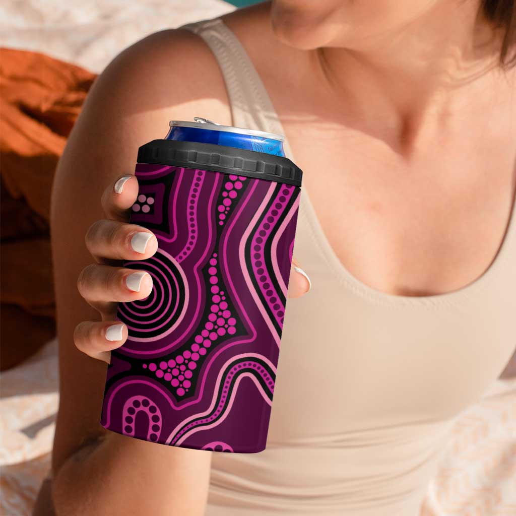 Australia Breast Cancer Awareness 4 in 1 Can Cooler Tumbler Pink Dragonflies Aboriginal Art - Aussie Hoodie