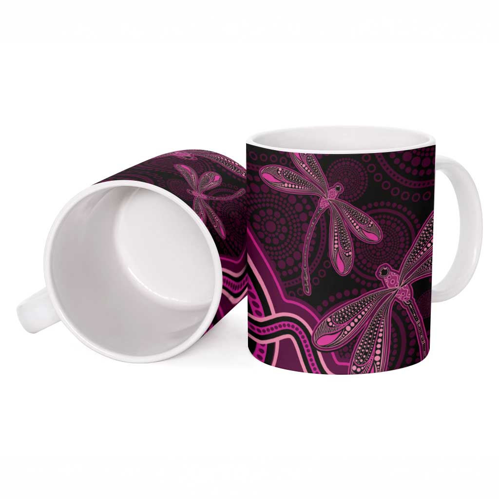 Australia Breast Cancer Awareness Ceramic Mug Pink Dragonflies Aboriginal Art - Aussie Hoodie
