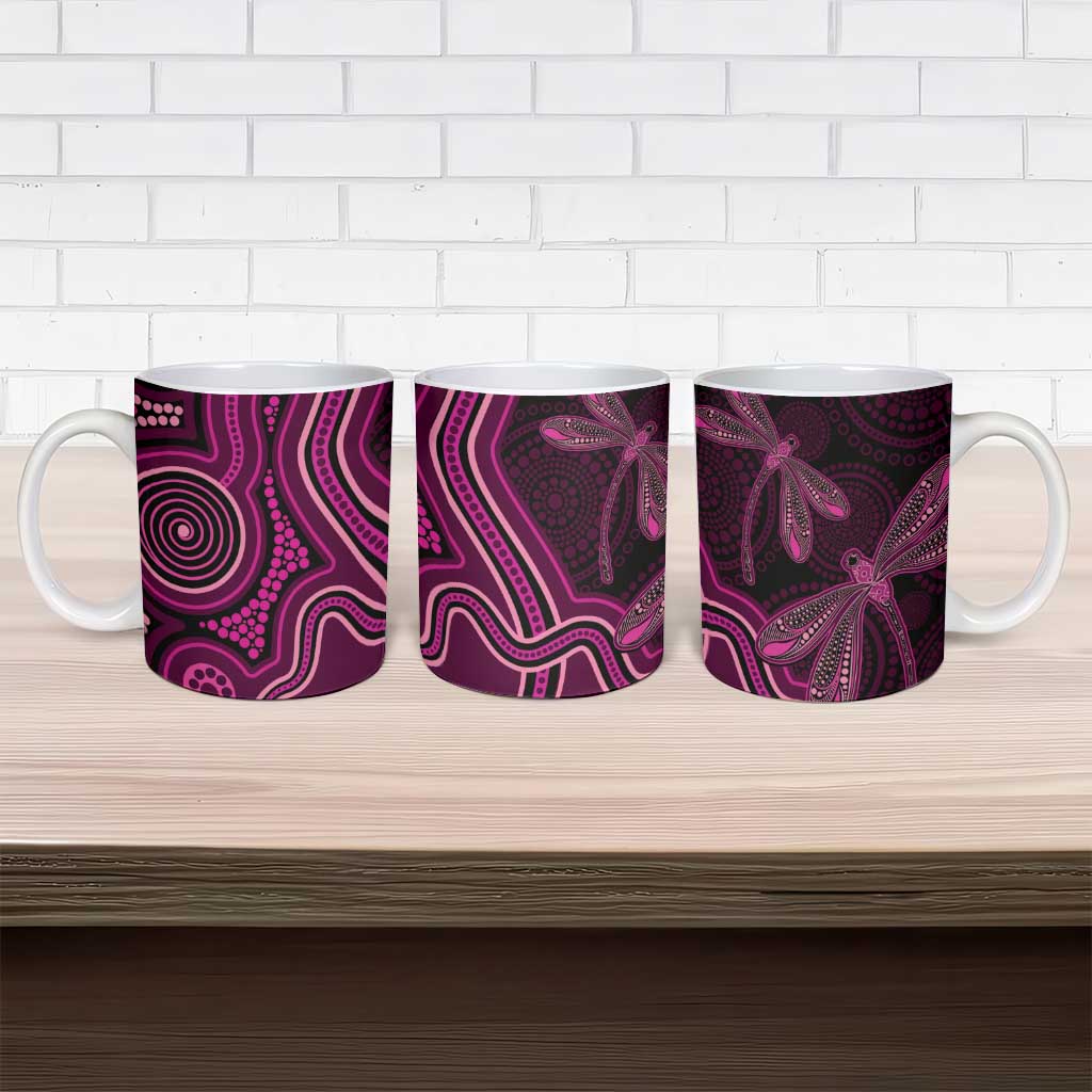 Australia Breast Cancer Awareness Ceramic Mug Pink Dragonflies Aboriginal Art - Aussie Hoodie
