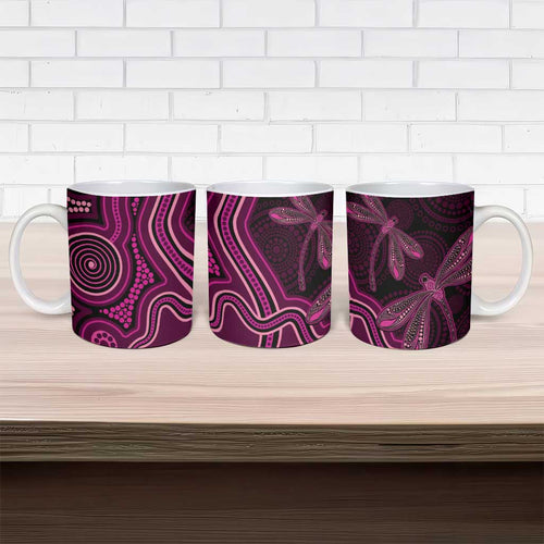 Australia Breast Cancer Awareness Ceramic Mug Pink Dragonflies Aboriginal Art - Aussie Hoodie