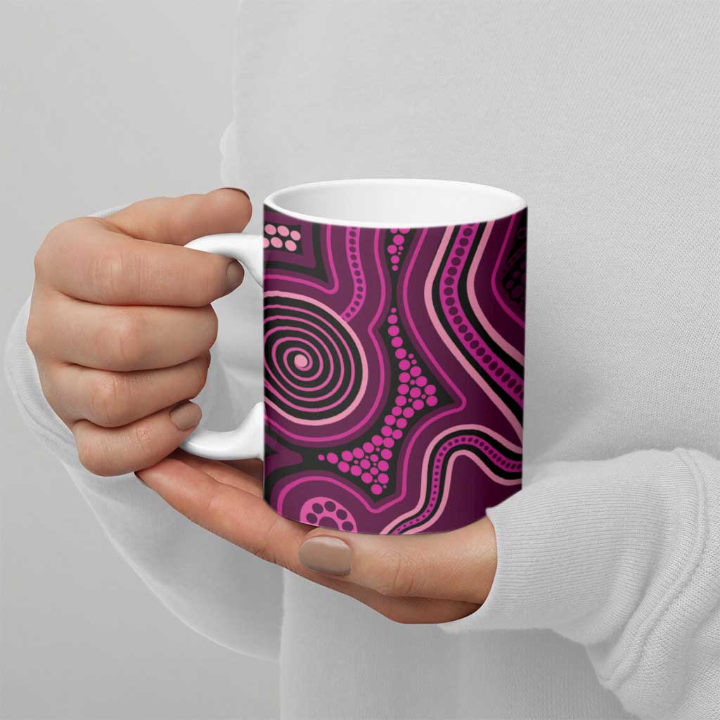 Australia Breast Cancer Awareness Ceramic Mug Pink Dragonflies Aboriginal Art - Aussie Hoodie