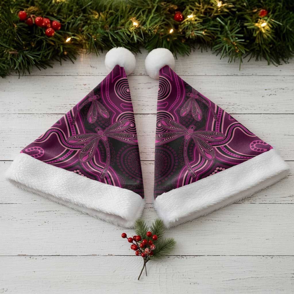 Australia Breast Cancer Awareness Christmas Santa Hat Pink Dragonflies Aboriginal Art - Aussie Hoodie