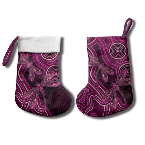 Australia Breast Cancer Awareness Christmas Stocking Pink Dragonflies Aboriginal Art - Aussie Hoodie