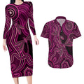 Australia Breast Cancer Awareness Couples Matching Long Sleeve Bodycon Dress and Hawaiian Shirt Pink Dragonflies Aboriginal Art - Aussie Hoodie