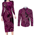 Australia Breast Cancer Awareness Couples Matching Long Sleeve Bodycon Dress and Long Sleeve Button Shirt Pink Dragonflies Aboriginal Art - Aussie Hoodie