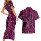 Australia Breast Cancer Awareness Couples Matching Short Sleeve Bodycon Dress and Hawaiian Shirt Pink Dragonflies Aboriginal Art - Aussie Hoodie