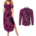 Australia Breast Cancer Awareness Couples Matching Summer Maxi Dress and Long Sleeve Button Shirt Pink Dragonflies Aboriginal Art - Aussie Hoodie