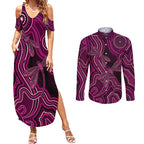 Australia Breast Cancer Awareness Couples Matching Summer Maxi Dress and Long Sleeve Button Shirt Pink Dragonflies Aboriginal Art - Aussie Hoodie