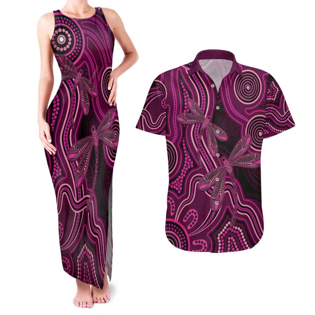 Australia Breast Cancer Awareness Couples Matching Tank Maxi Dress and Hawaiian Shirt Pink Dragonflies Aboriginal Art - Aussie Hoodie