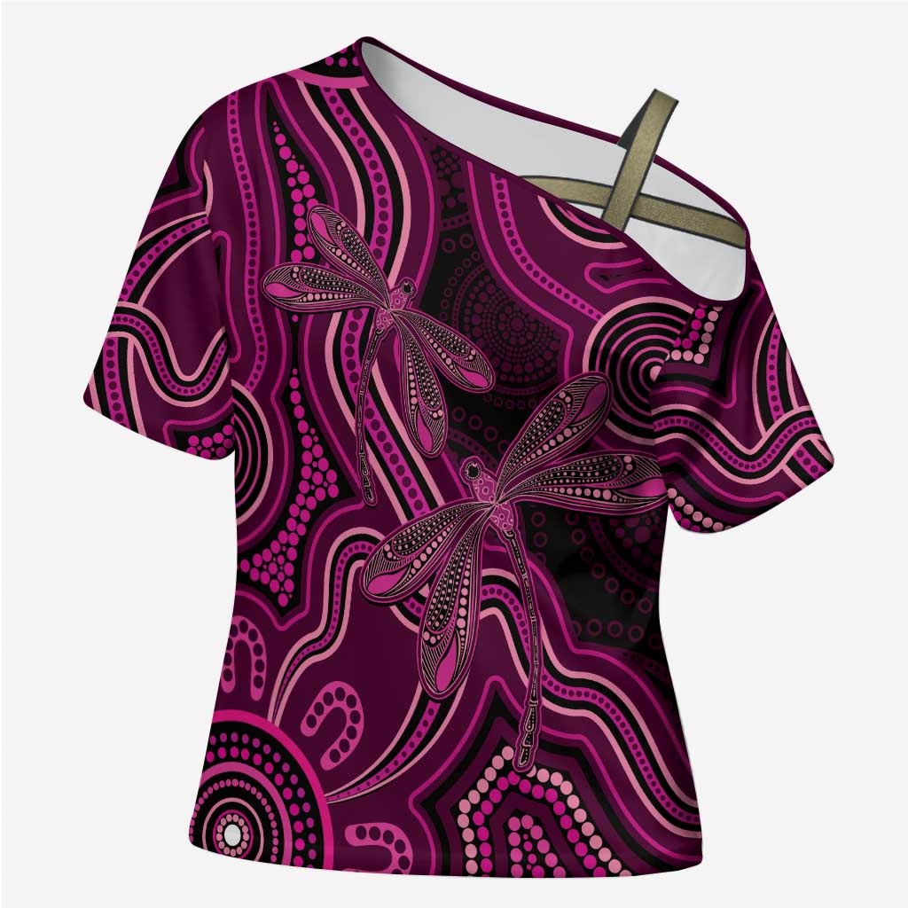 Australia Breast Cancer Awareness Cross Shoulder Shirt Pink Dragonflies Aboriginal Art - Aussie Hoodie