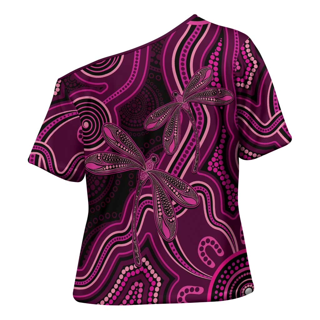 Australia Breast Cancer Awareness Cross Shoulder Shirt Pink Dragonflies Aboriginal Art - Aussie Hoodie