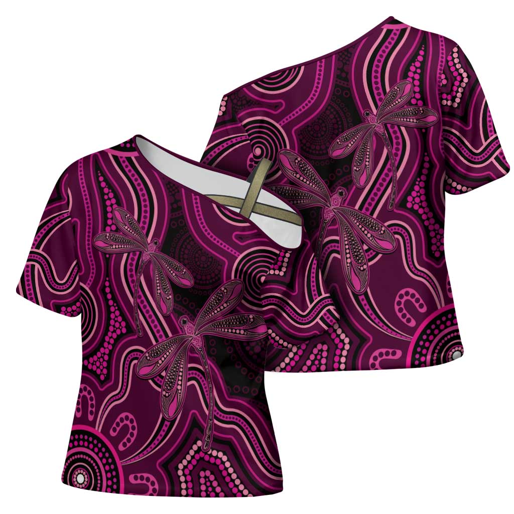 Australia Breast Cancer Awareness Cross Shoulder Shirt Pink Dragonflies Aboriginal Art - Aussie Hoodie