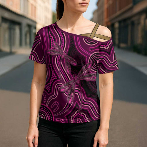 Australia Breast Cancer Awareness Cross Shoulder Shirt Pink Dragonflies Aboriginal Art - Aussie Hoodie