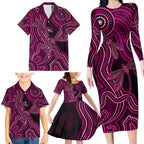 Australia Breast Cancer Awareness Family Matching Long Sleeve Bodycon Dress and Hawaiian Shirt Pink Dragonflies Aboriginal Art - Aussie Hoodie