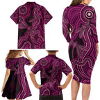 Australia Breast Cancer Awareness Family Matching Long Sleeve Bodycon Dress and Hawaiian Shirt Pink Dragonflies Aboriginal Art - Aussie Hoodie