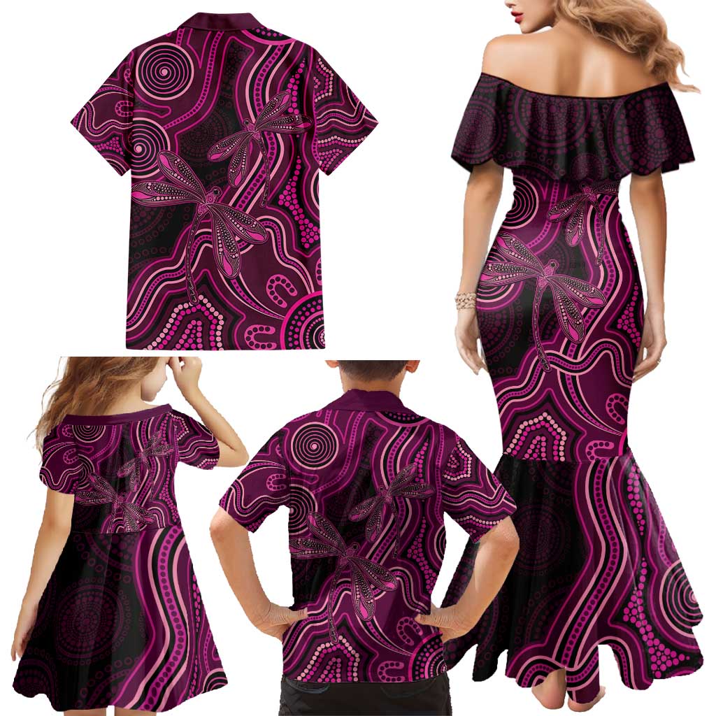 Australia Breast Cancer Awareness Family Matching Mermaid Dress and Hawaiian Shirt Pink Dragonflies Aboriginal Art - Aussie Hoodie