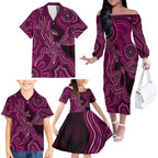 Australia Breast Cancer Awareness Family Matching Off The Shoulder Long Sleeve Dress and Hawaiian Shirt Pink Dragonflies Aboriginal Art - Aussie Hoodie