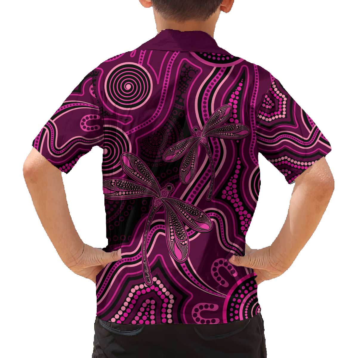 Australia Breast Cancer Awareness Family Matching Off The Shoulder Long Sleeve Dress and Hawaiian Shirt Pink Dragonflies Aboriginal Art - Aussie Hoodie