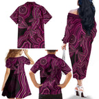 Australia Breast Cancer Awareness Family Matching Off The Shoulder Long Sleeve Dress and Hawaiian Shirt Pink Dragonflies Aboriginal Art - Aussie Hoodie