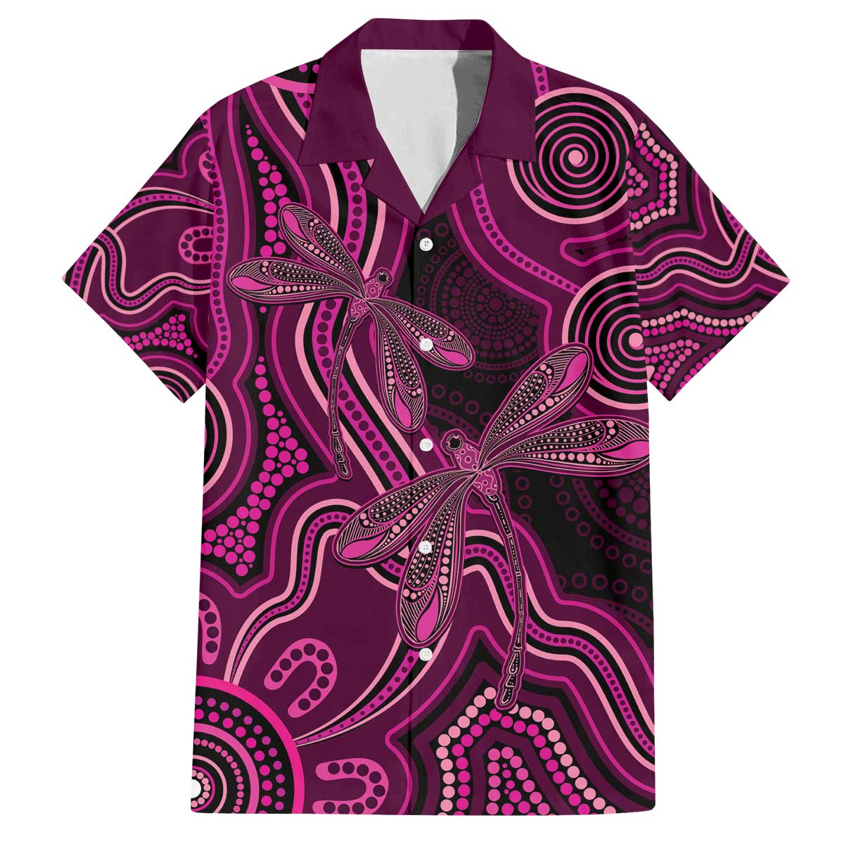 Australia Breast Cancer Awareness Family Matching Off The Shoulder Long Sleeve Dress and Hawaiian Shirt Pink Dragonflies Aboriginal Art - Aussie Hoodie