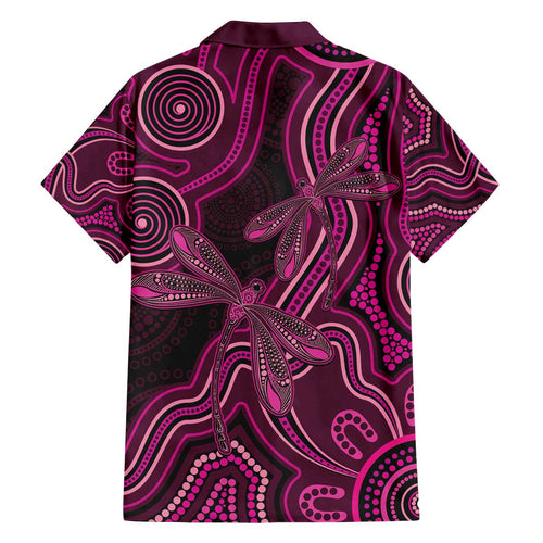 Australia Breast Cancer Awareness Family Matching Off The Shoulder Long Sleeve Dress and Hawaiian Shirt Pink Dragonflies Aboriginal Art - Aussie Hoodie