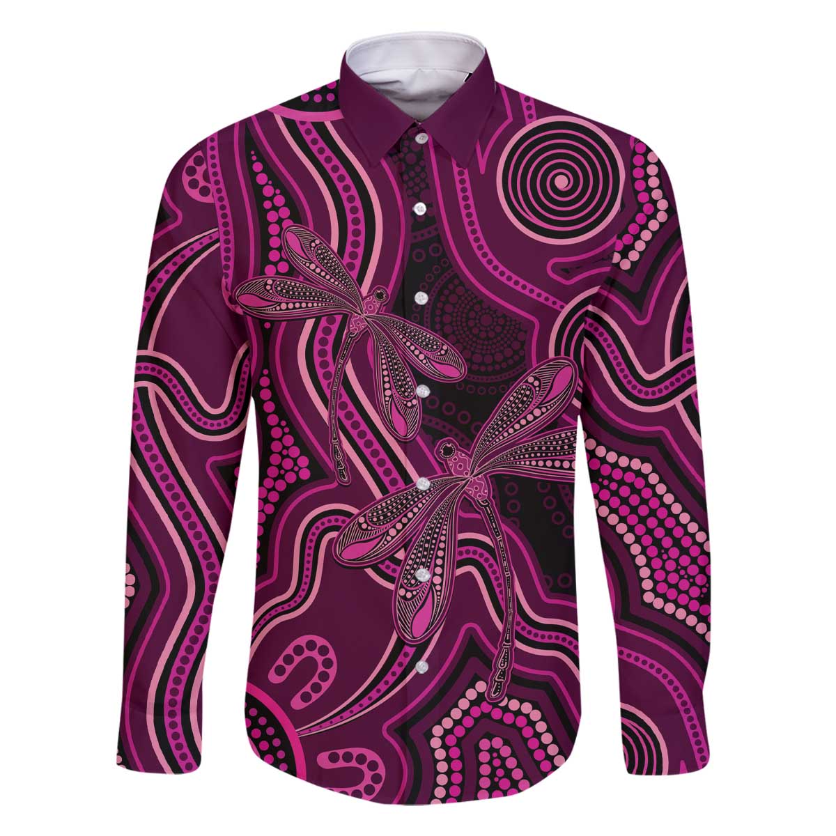 Australia Breast Cancer Awareness Family Matching Off The Shoulder Long Sleeve Dress and Hawaiian Shirt Pink Dragonflies Aboriginal Art - Aussie Hoodie