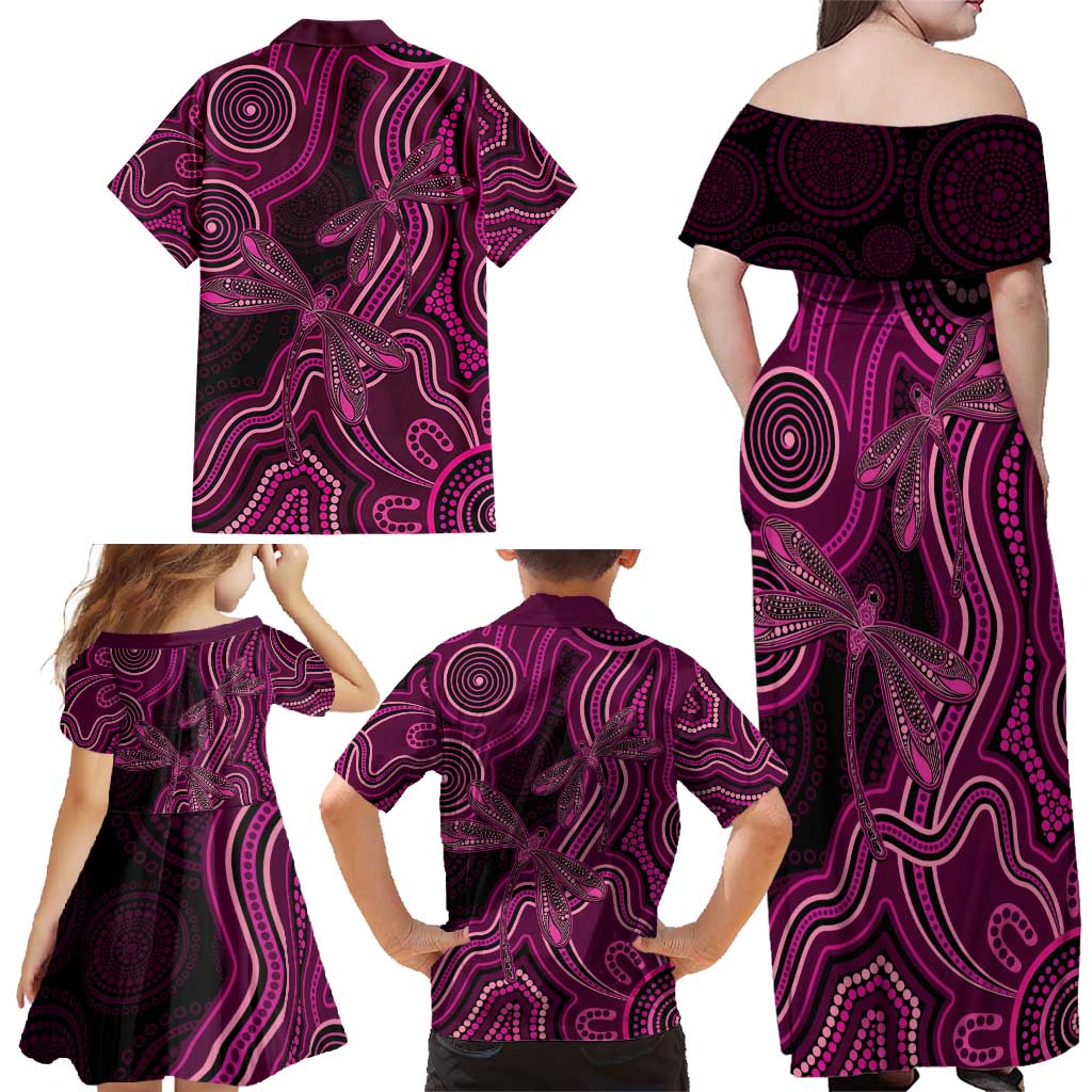Australia Breast Cancer Awareness Family Matching Off Shoulder Maxi Dress and Hawaiian Shirt Pink Dragonflies Aboriginal Art - Aussie Hoodie