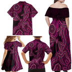Australia Breast Cancer Awareness Family Matching Off Shoulder Maxi Dress and Hawaiian Shirt Pink Dragonflies Aboriginal Art - Aussie Hoodie
