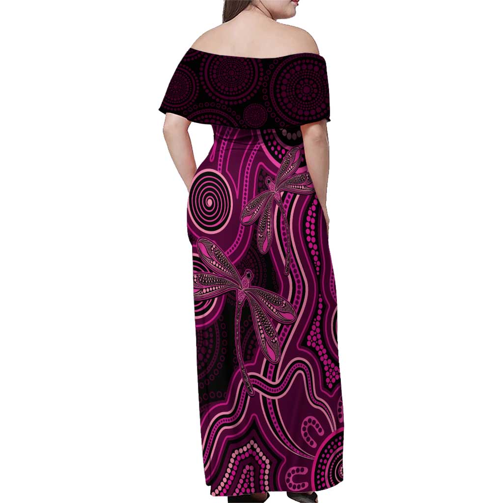 Australia Breast Cancer Awareness Family Matching Off Shoulder Maxi Dress and Hawaiian Shirt Pink Dragonflies Aboriginal Art - Aussie Hoodie