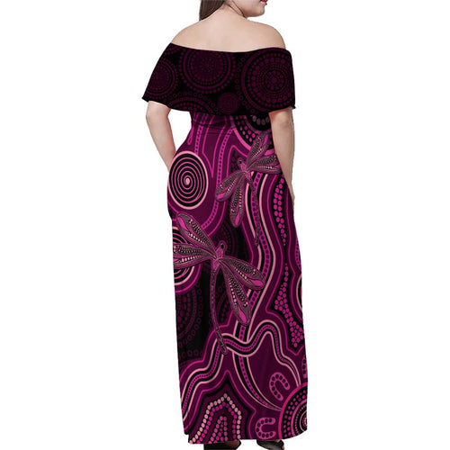 Australia Breast Cancer Awareness Family Matching Off Shoulder Maxi Dress and Hawaiian Shirt Pink Dragonflies Aboriginal Art - Aussie Hoodie